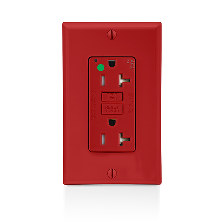 LEVITON H.G. Duplex Afci Recept, Red, 20 Amp AFTR2-HGR